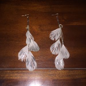 White and silver feather earrings